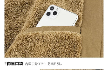 Autumn and Winter Moto Riding Jacket  Velvet Cotton Coat Thickened and Warm Loose Lapel Pure Cotton Work Jacket Casual Sherpa