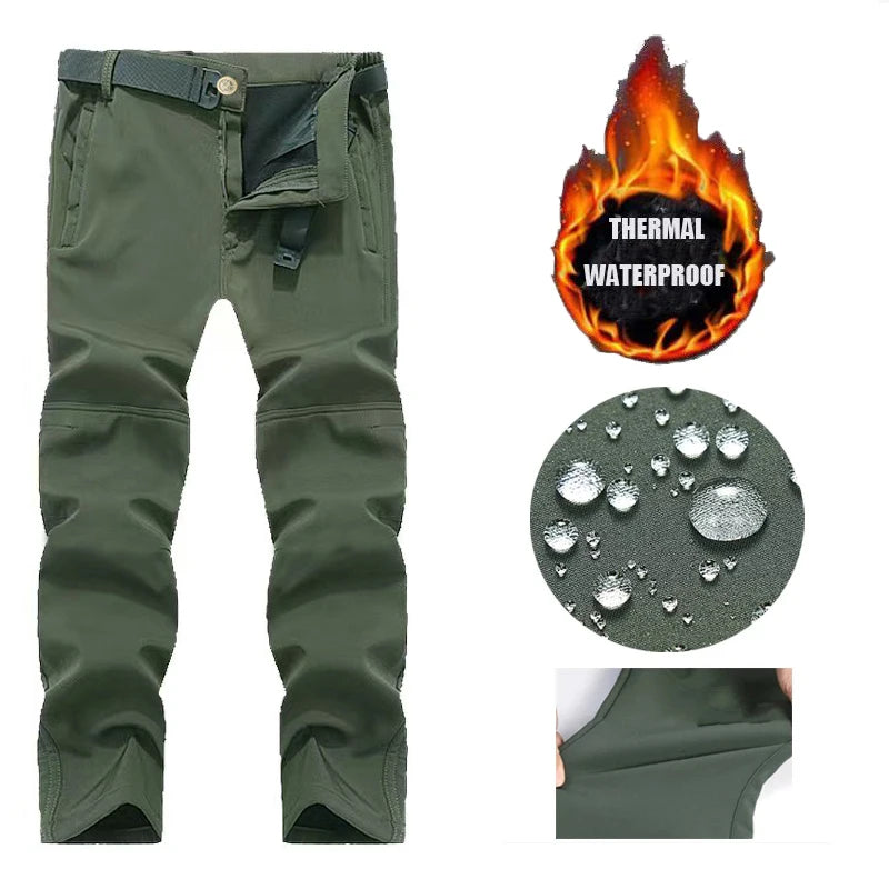 Men's Winter Military Cargo SharkSkin Fleece Jackets Tactical Pants Coat Hood Camping Fishing Trekking Hiking Hunting Trousers