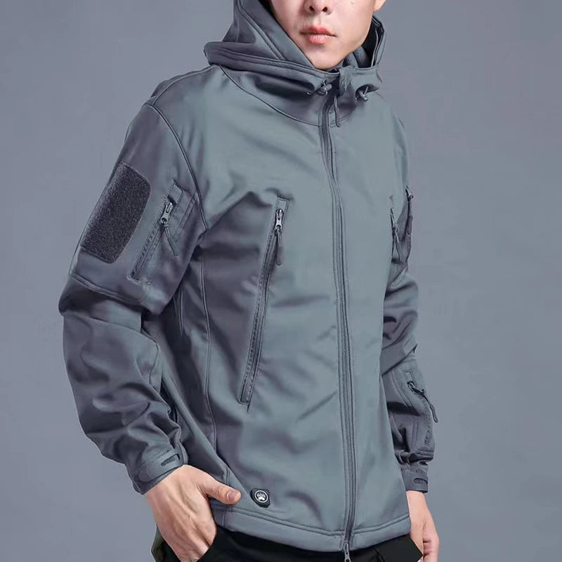 Men's Winter Military Cargo SharkSkin Fleece Jackets Tactical Pants Coat Hood Camping Fishing Trekking Hiking Hunting Trousers