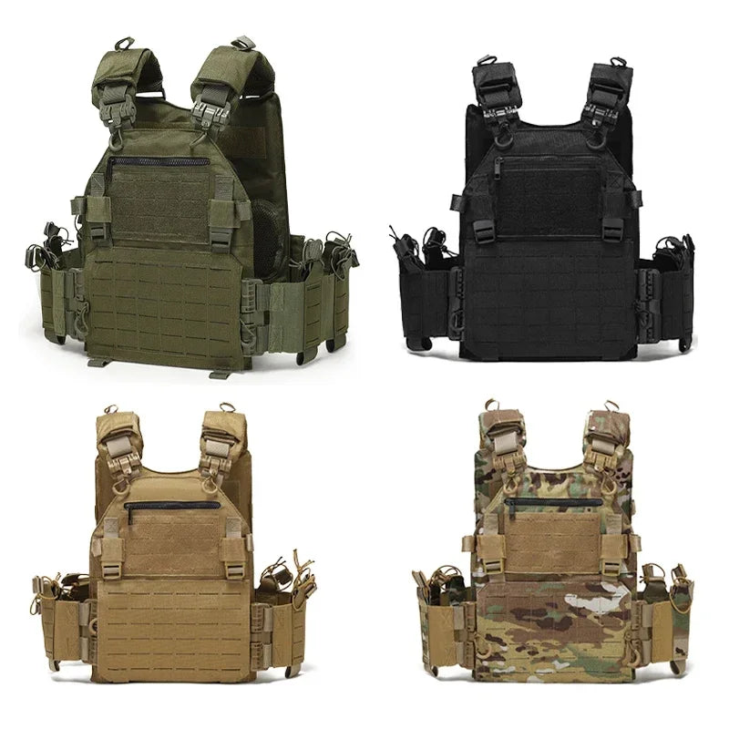 New Combat Vest 6094 Quick Release Lightweight Laser Cut Tactical Vest Black Gear Carry Hunting Tactical Vests