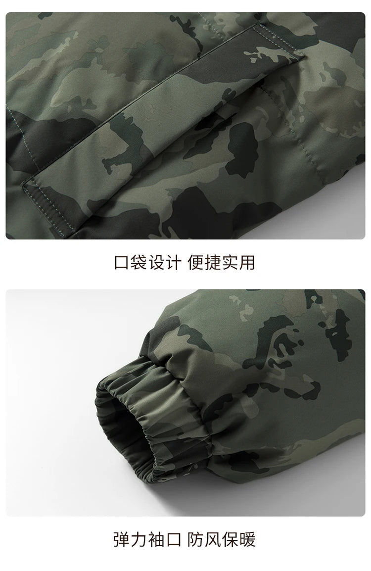 2025 Men's Camo Hooded Jacket  Winter Thermal Coat Waterproof Windproof Military Style Outdoor Travel Parka with Fleece Lining