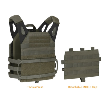 KRYDEX 500D Tactical Vest Plate Carrier MOLLE Front Flap Panel Combat Hunting Outdoor Ranger Green Black Vest