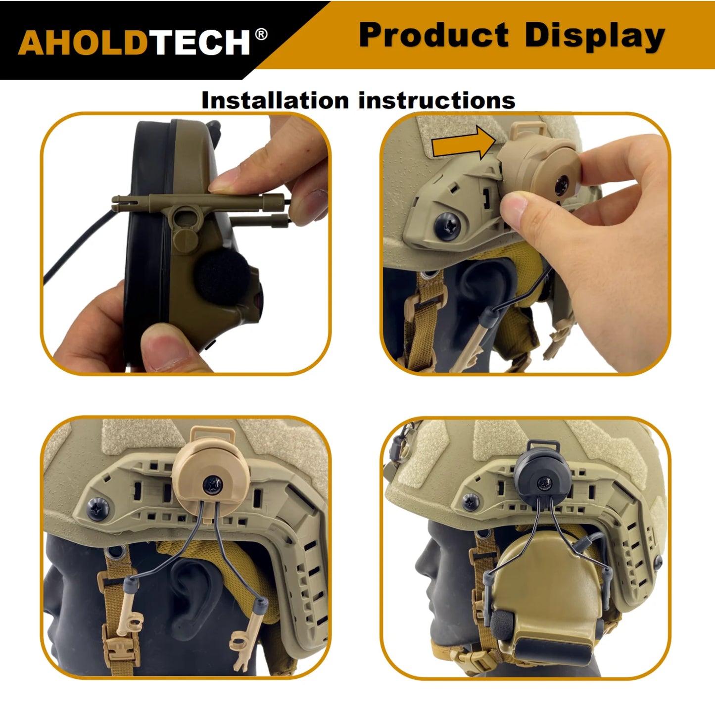 AHOLDTECH Tactical Fast MICH Helmet ARC Rail holder 360-degree rotation adjustment headphone bracket For COMTAC I II Headset