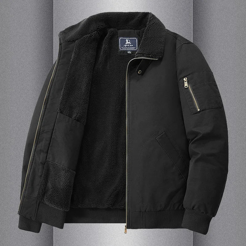 Autumn and Winter Moto Riding Jacket  Velvet Cotton Coat Thickened and Warm Loose Lapel Pure Cotton Work Jacket Casual Sherpa