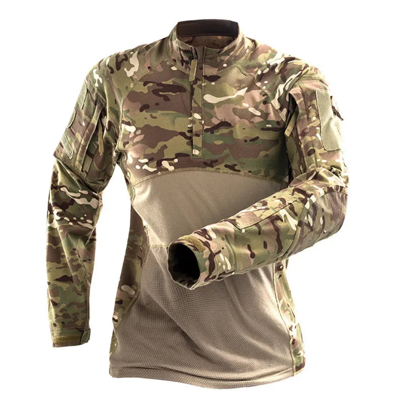 Camo Hunting Shirt Tactical BDU Uniform T Shirt Men Multicam Outdoor Sports Airsoft Combat Work Climbing Hiking Training Shirts