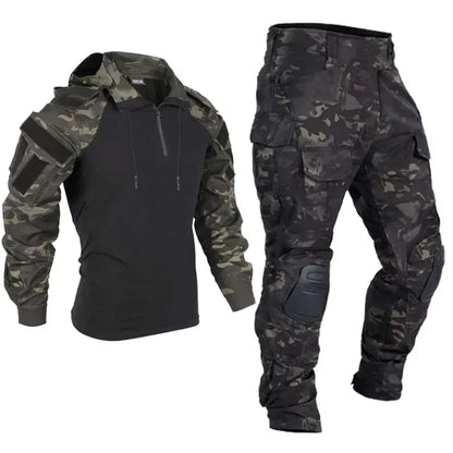 Men Clothing Uniform Tactical Shirts Hooded Combat Camo Hunting Shirts Pants +Knee Pads Suits Cargo Pants Men Wear-resisting