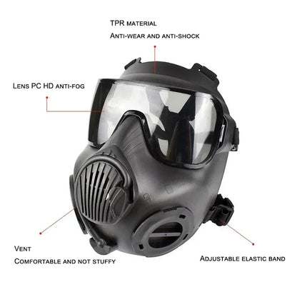 Protective Tactical Respirator Mask Full Face Gas Mask for Airsoft Shooting Hunting Riding CS Game Cosplay Protection