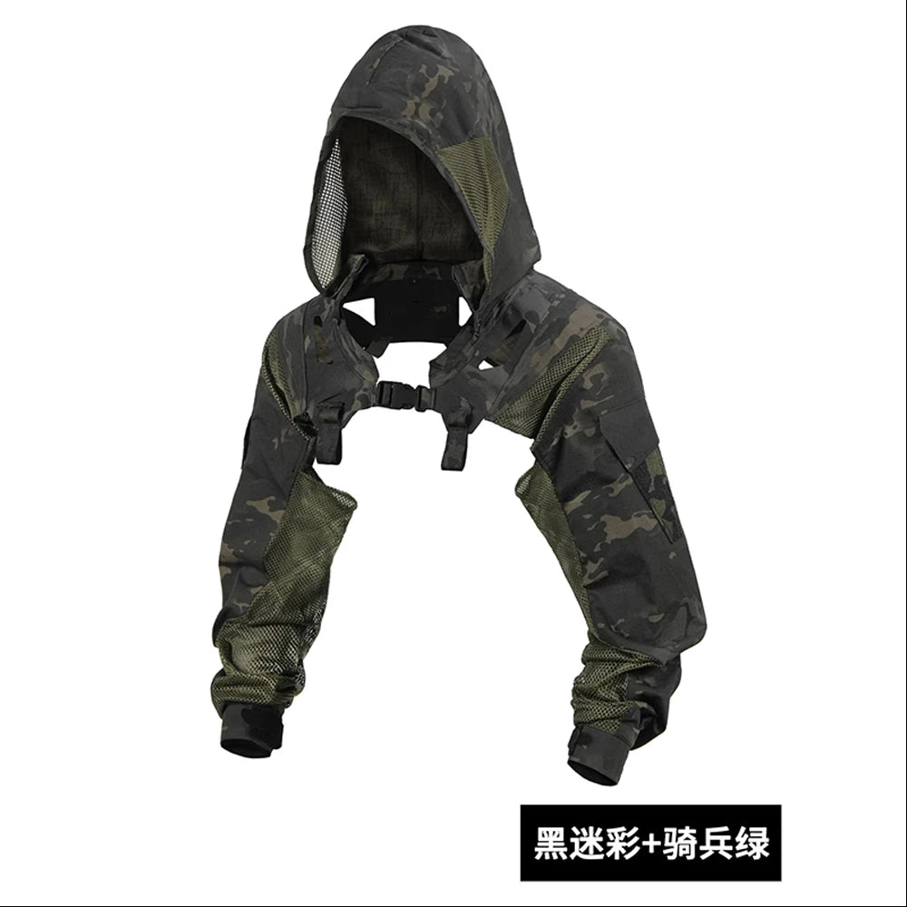 Tactical Combat Uniform Long Sleeve Breathable Camo Clothing with hat With Multiple Vests Chest Rig Outdoors Hunting Accessories