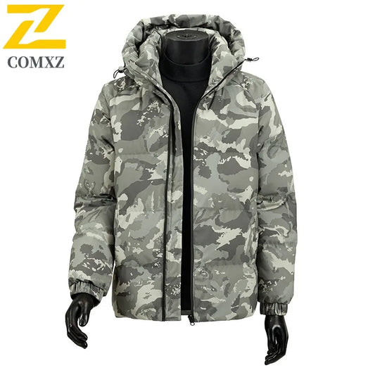 2025 Men's Camo Hooded Jacket  Winter Thermal Coat Waterproof Windproof Military Style Outdoor Travel Parka with Fleece Lining