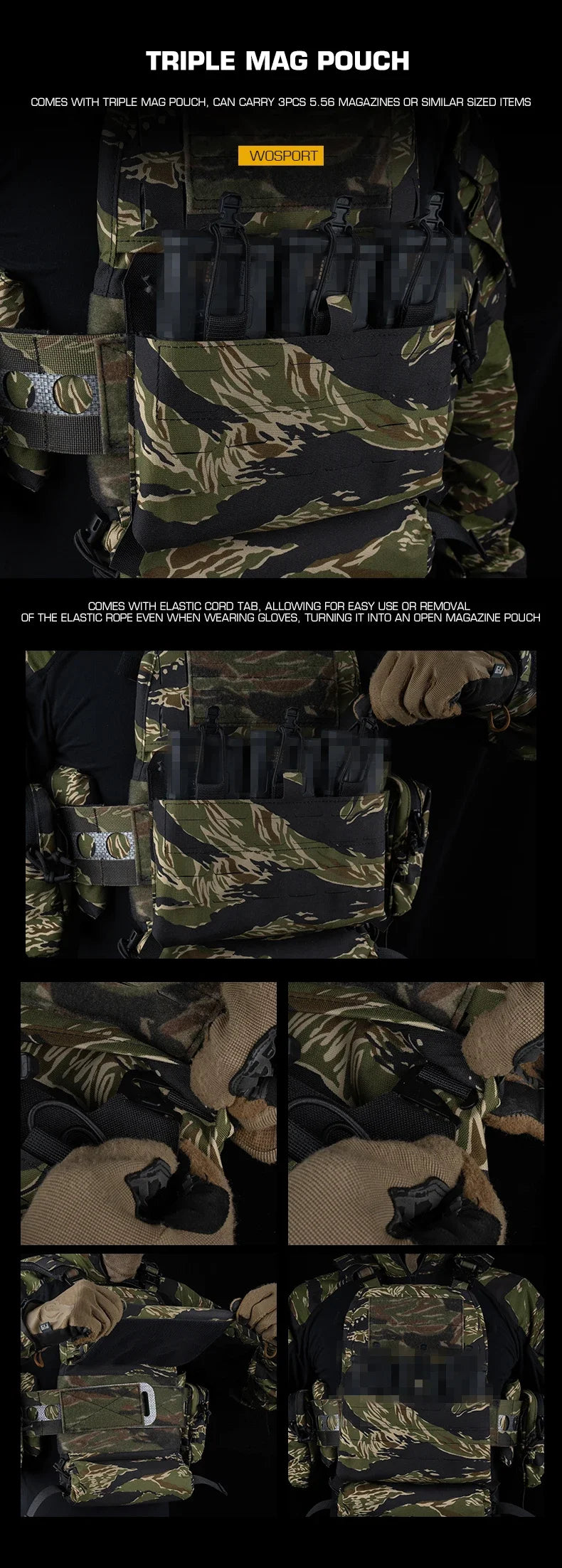 Tactical Ferro V5 FCPC Hunting Plate Carrier with 5.56 Triple Magazine Pouch Molle Camouflage Airsoft Training Gear