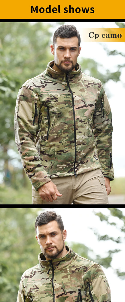 Fleece Tactical Jackets Men Clothing Hunting Outfit Safari Thermal Airsoft Full Zip Jacket Man Camping Work Coats