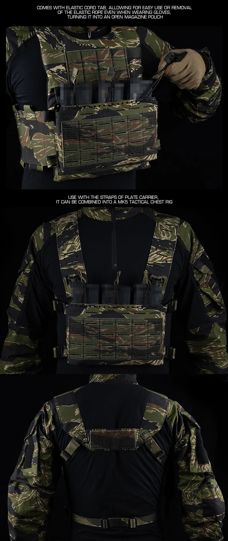 SS Style LV119 Plate Carrier Set 2in1 Fast Switchable Chest Rig for Airsoft Hunting Vest Lightweight Carry Tiger Stripe Camo Mag