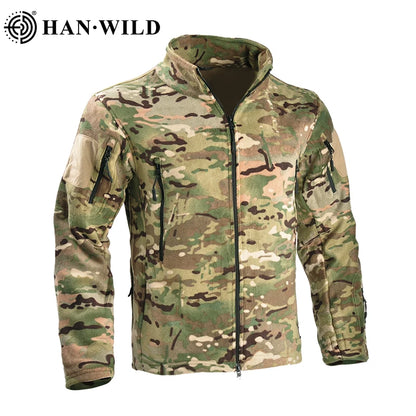 Fleece Tactical Jackets Men Clothing Hunting Outfit Safari Thermal Airsoft Full Zip Jacket Man Camping Work Coats