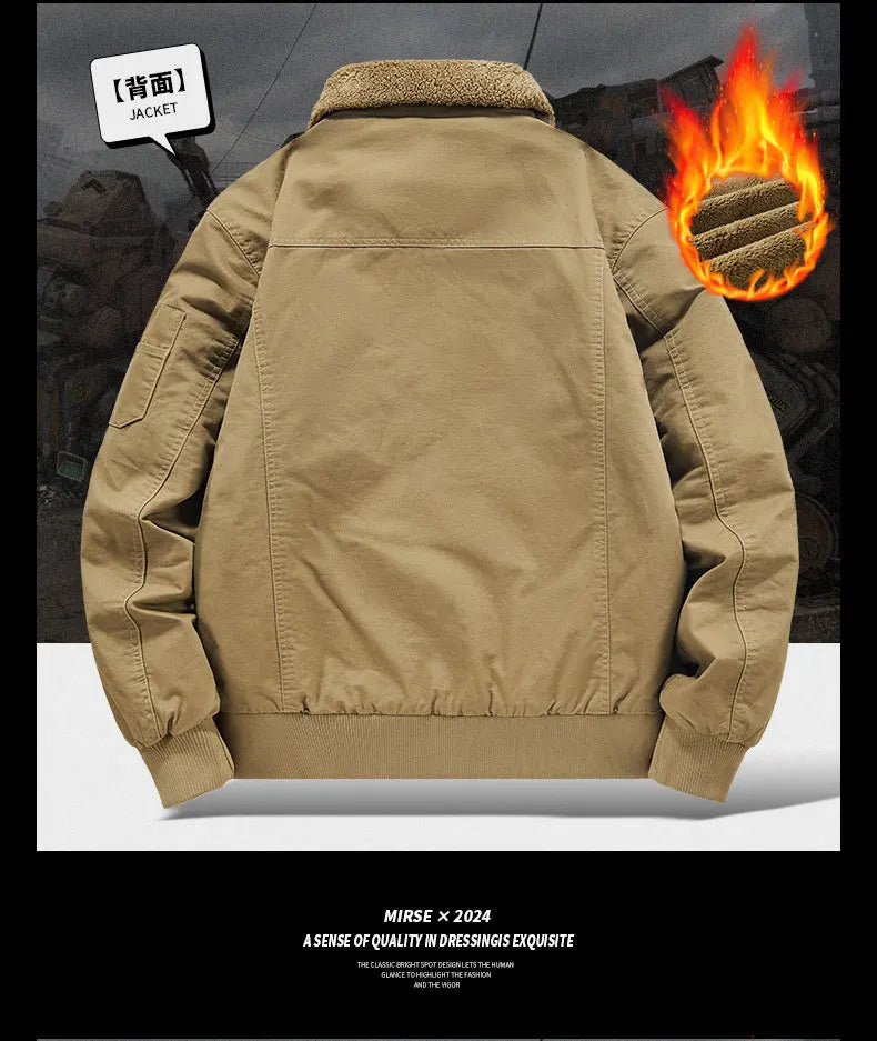 Autumn and Winter Moto Riding Jacket  Velvet Cotton Coat Thickened and Warm Loose Lapel Pure Cotton Work Jacket Casual Sherpa