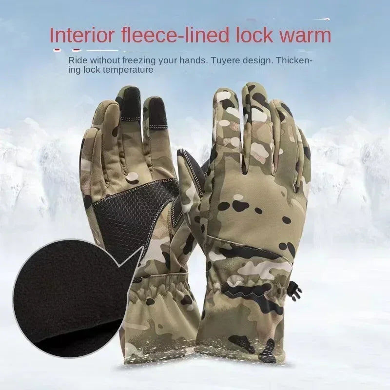 Winter Outdoor Skiing Training Non-slip Windproof Waterproof Cycling Men's and Women's Camouflage Plus Fleece Warm Thick Touch