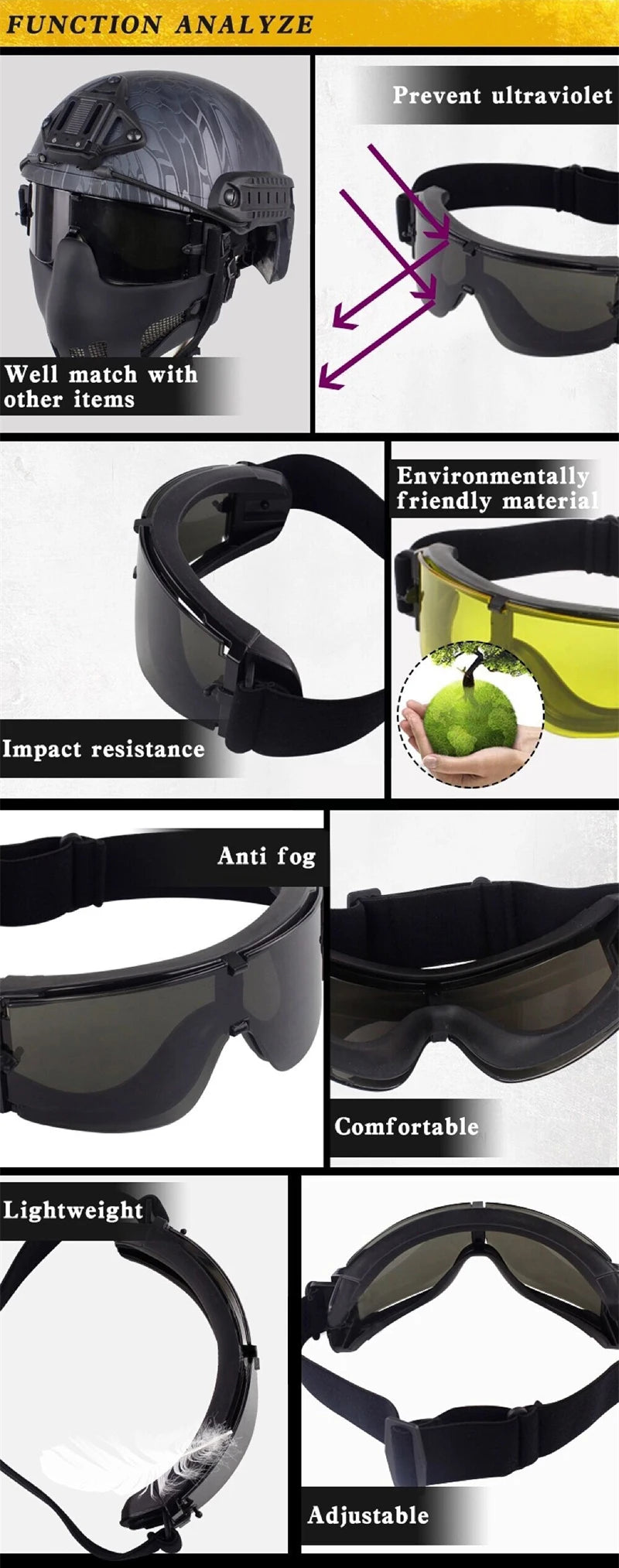 Tactical Hiking Eyewear Airsoft ATF GOGGLE SET 3 Lens Wargame Windproof Shooting Cycling Mountaineering Paintball Accesories