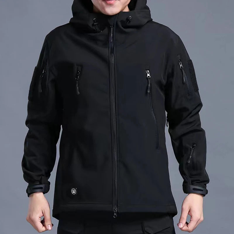 Men's Winter Military Cargo SharkSkin Fleece Jackets Tactical Pants Coat Hood Camping Fishing Trekking Hiking Hunting Trousers