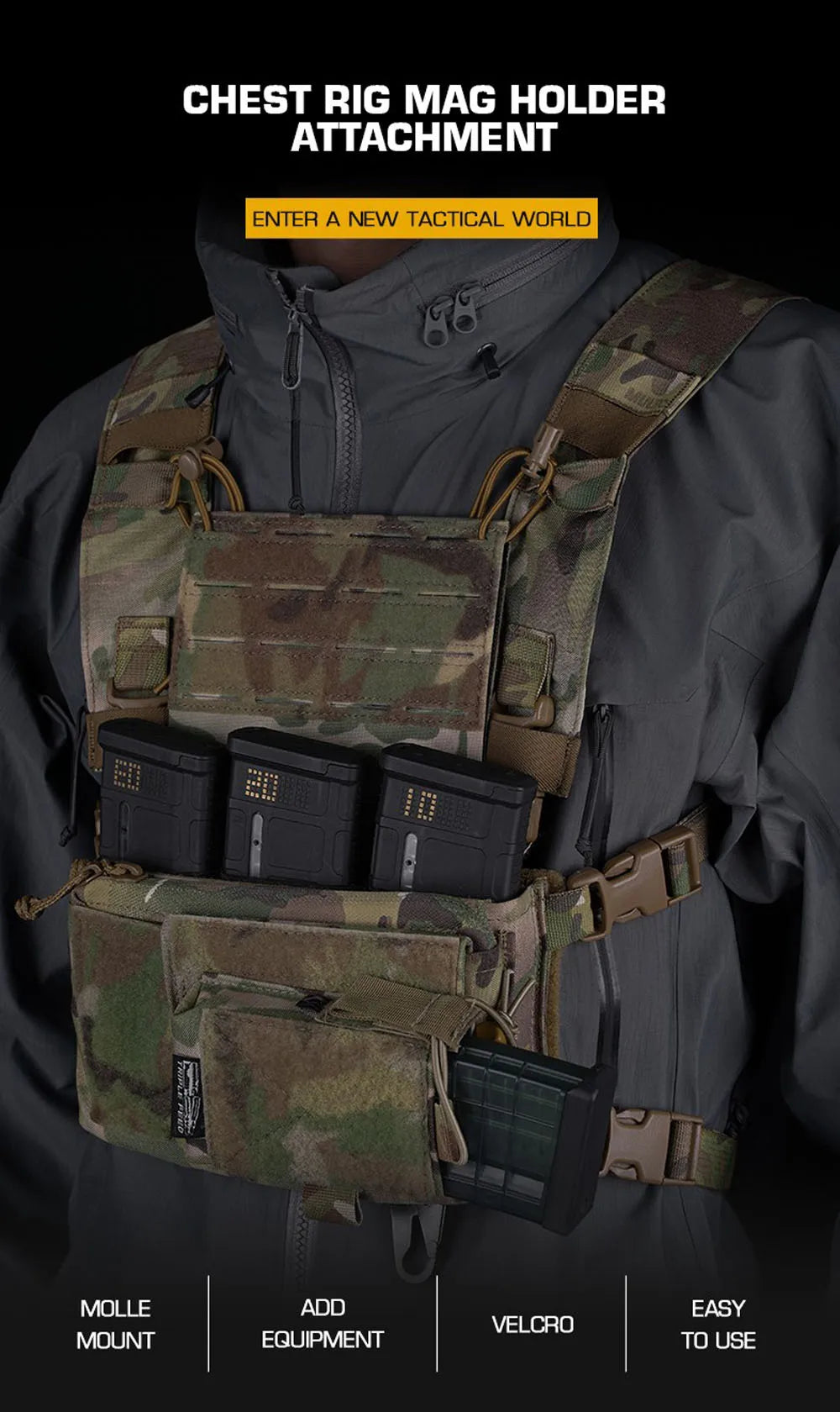 Tactical Chest Rig MOLLE Expansion Plate Harnesses Navigation Pouch Phone Carrier Mount D3CRM Chest Rig Hunting Vest Accessories