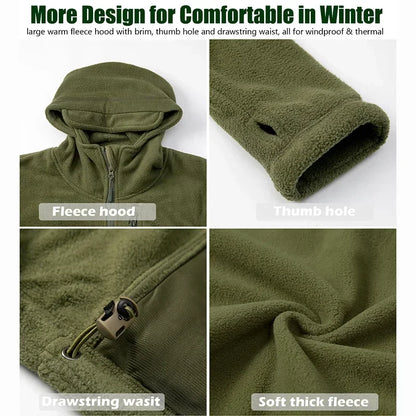 Men's Winter Tactical Fleece Jacket  Warm Full Zip Military Hoodies Multi-Pockets Hiking Hunting Outdoor Coats