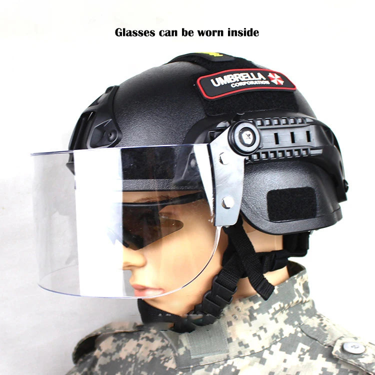 MICH2000 Action Version Patrol Tactical Helmet Transparent Anti-Riot Protective Mask CS Anti-face Safe Protective Helmet