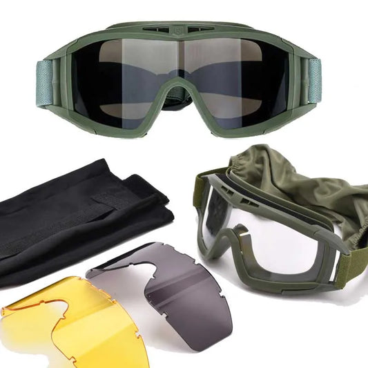 Outdoor motorcycle mountaineering sports glasses CS goggles tactical goggles 3 lens windproof and dustproof shooting off-road