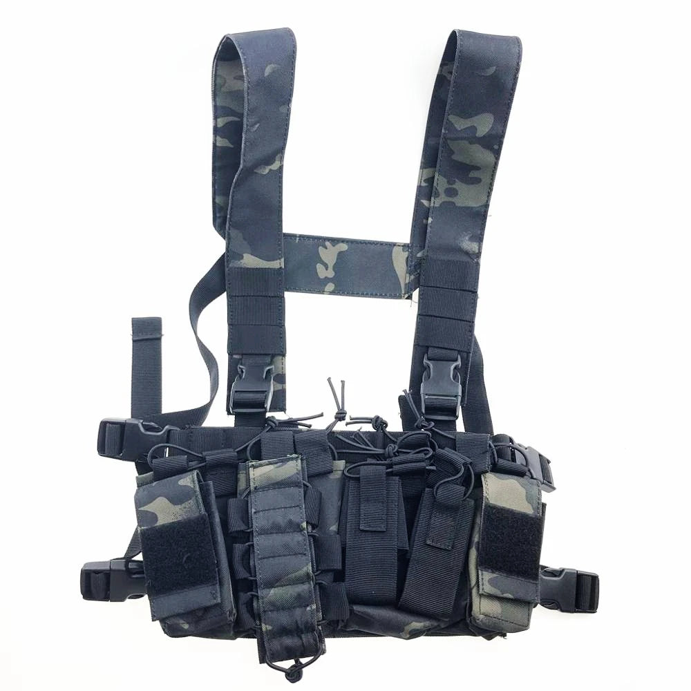 Tactical D3 Chest Rig Bag Radio Harness Front Pouch Holster Military Vest Rig Bag Adjustable Functional Two Way Radio Pouch
