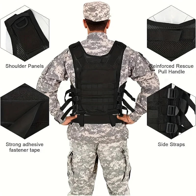 Military Tactical Multi-Functional Vest - Quick Release MOLLE System, Multiple Pockets for Airsoft CS Security Outdoor Gear