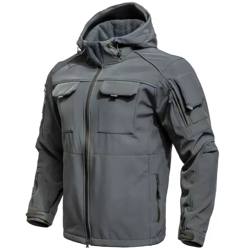 Men's Winter Military Cargo SharkSkin Fleece Jackets Tactical Pants Coat Hood Camping Fishing Trekking Hiking Hunting Trousers