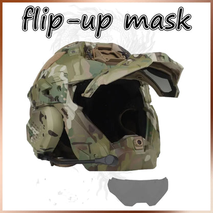 FANDAO All-in-One Detachable Airsoft Helmet, Tactical Headset Anti-Fog Fan Shade Sliding Goggles Outdoor CS Hunting Gear