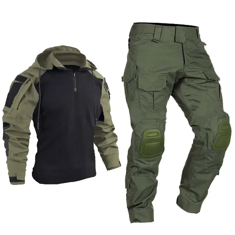 Men Clothing Uniform Tactical Shirts Hooded Combat Camo Hunting Shirts Pants +Knee Pads Suits Cargo Pants Men Wear-resisting