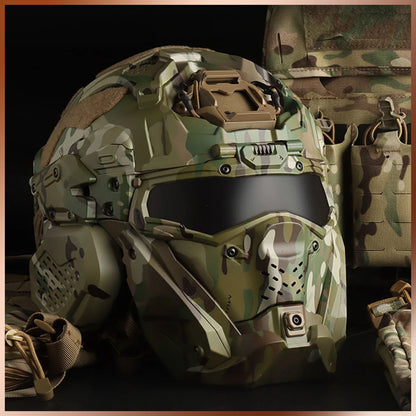 FANDAO All-in-One Detachable Airsoft Helmet, Tactical Headset Anti-Fog Fan Shade Sliding Goggles Outdoor CS Hunting Gear