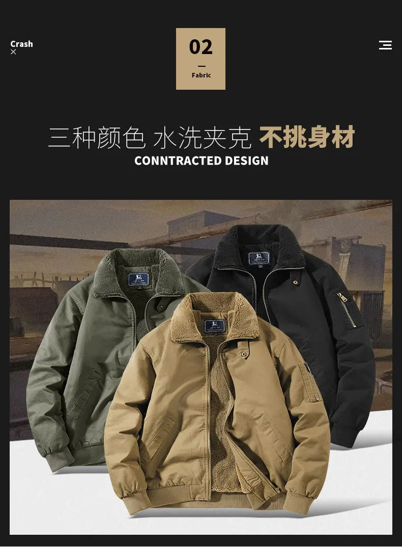 Autumn and Winter Moto Riding Jacket  Velvet Cotton Coat Thickened and Warm Loose Lapel Pure Cotton Work Jacket Casual Sherpa