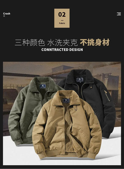 Autumn and Winter Moto Riding Jacket  Velvet Cotton Coat Thickened and Warm Loose Lapel Pure Cotton Work Jacket Casual Sherpa