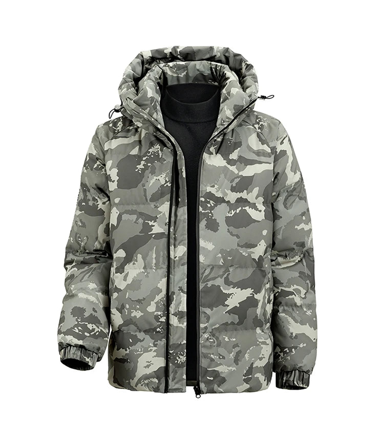 2025 Men's Camo Hooded Jacket  Winter Thermal Coat Waterproof Windproof Military Style Outdoor Travel Parka with Fleece Lining