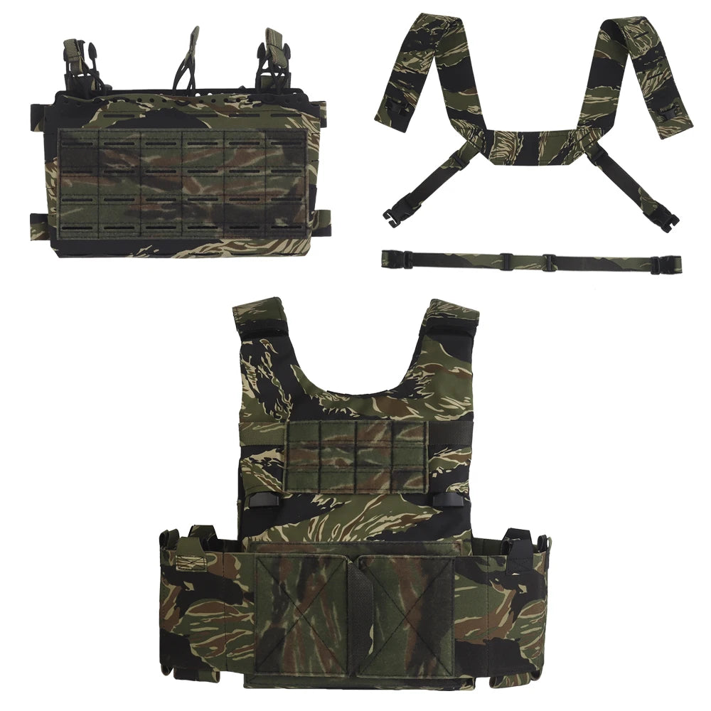 SS Style LV119 Plate Carrier Set 2in1 Fast Switchable Chest Rig for Airsoft Hunting Vest Lightweight Carry Tiger Stripe Camo Mag