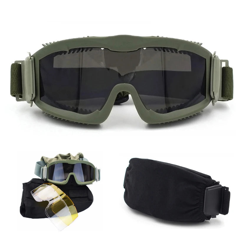 Airsoft CS Combat Sport Glasses Outdoor Hunting Shooting Safety Goggles Windproof Tactical Glasses 3 Lens