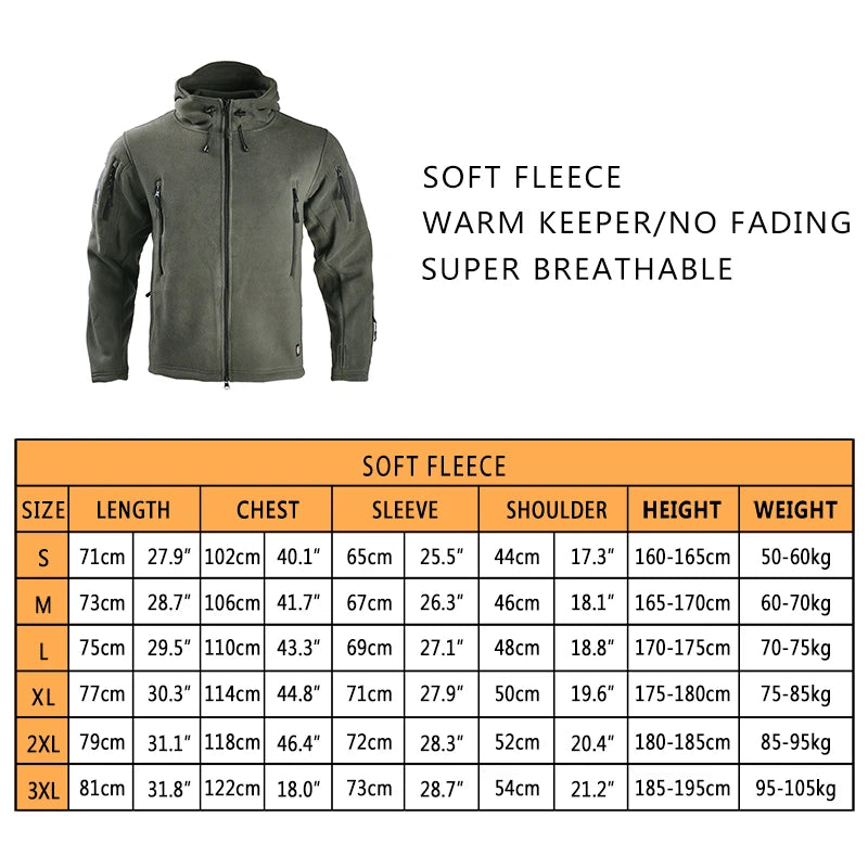 Fleece Tactical Jackets Men Clothing Hunting Outfit Safari Thermal Airsoft Full Zip Jacket Man Camping Work Coats