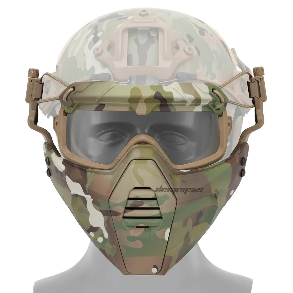 Tactical Full Face Mask Goggles Shooting Airsoft Protection Mask Outdoor Hunting Paintball Detachable Goggles Masks Set