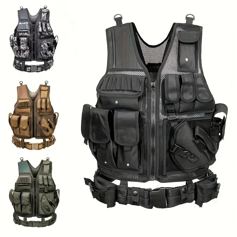 Military Tactical Multi-Functional Vest - Quick Release MOLLE System, Multiple Pockets for Airsoft CS Security Outdoor Gear