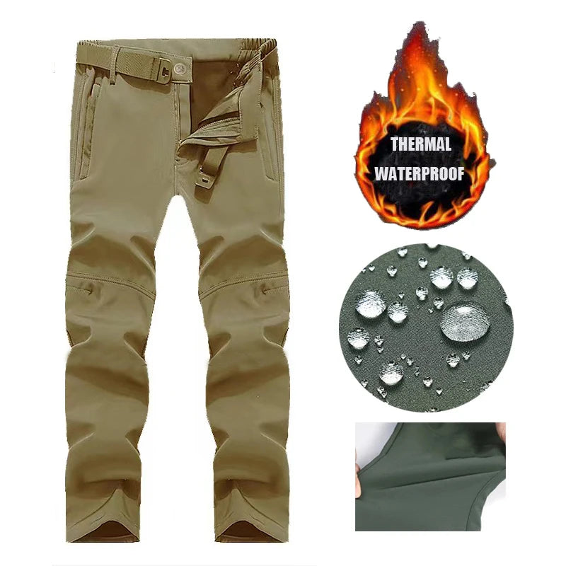 Men's Winter Military Cargo SharkSkin Fleece Jackets Tactical Pants Coat Hood Camping Fishing Trekking Hiking Hunting Trousers