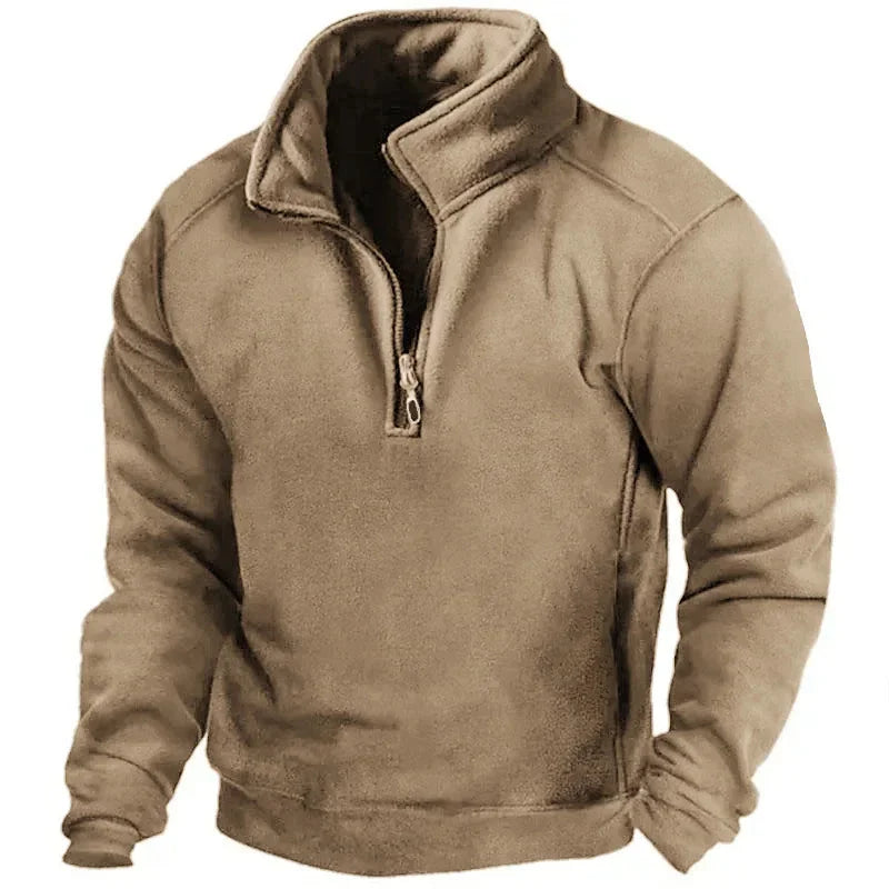 Men's V-neck Buttoned Sweater Fleece Insulation Tactical Sweater Pullover Training Men's Long Sleeved Solid Color Half Zip Top