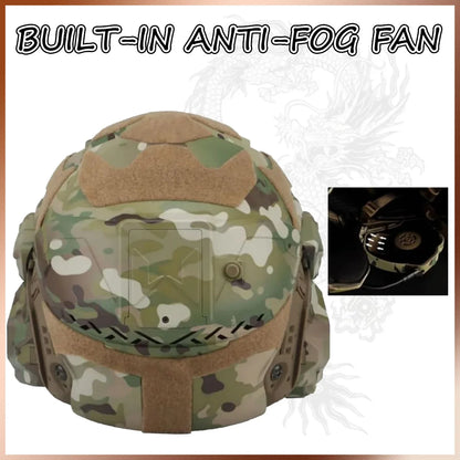 FANDAO All-in-One Detachable Airsoft Helmet, Tactical Headset Anti-Fog Fan Shade Sliding Goggles Outdoor CS Hunting Gear