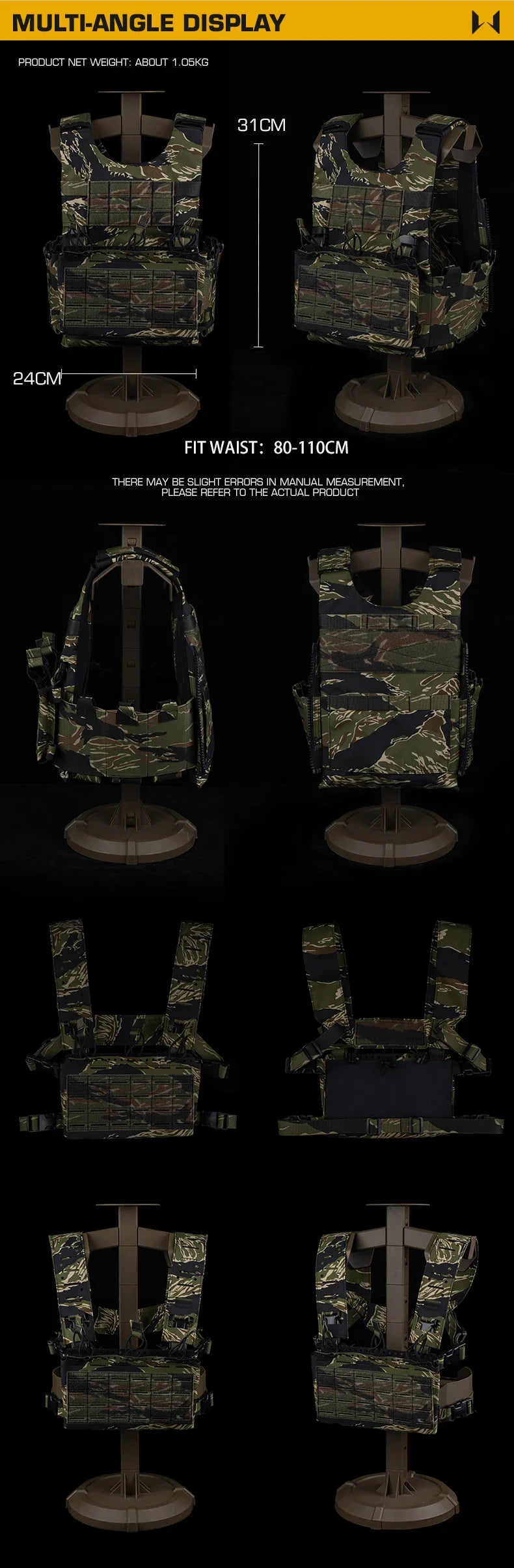 SS Style LV119 Plate Carrier Set 2in1 Fast Switchable Chest Rig for Airsoft Hunting Vest Lightweight Carry Tiger Stripe Camo Mag