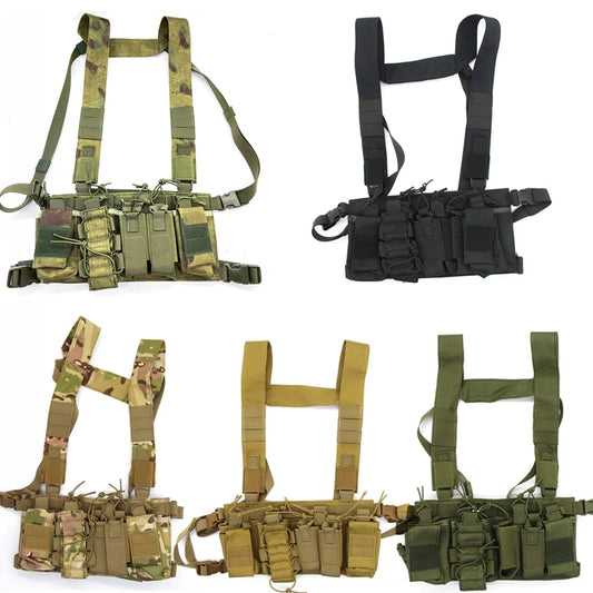 Tactical D3 Chest Rig Bag Radio Harness Front Pouch Holster Military Vest Rig Bag Adjustable Functional Two Way Radio Pouch