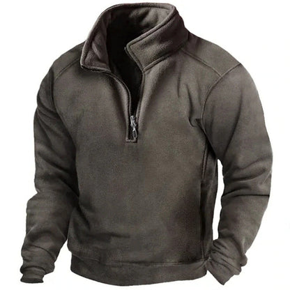 Men's V-neck Buttoned Sweater Fleece Insulation Tactical Sweater Pullover Training Men's Long Sleeved Solid Color Half Zip Top