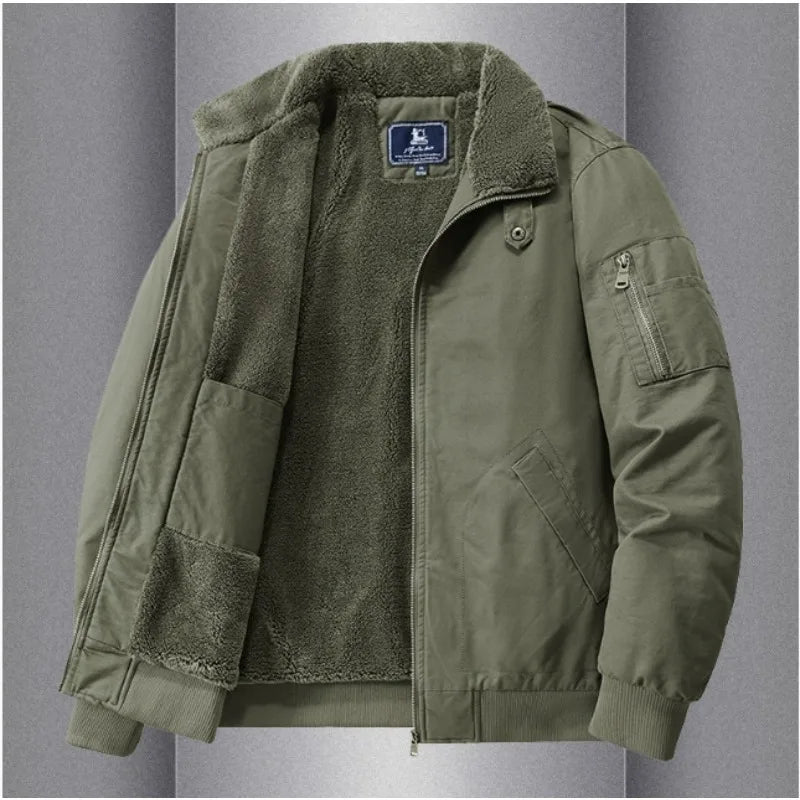 Autumn and Winter Moto Riding Jacket  Velvet Cotton Coat Thickened and Warm Loose Lapel Pure Cotton Work Jacket Casual Sherpa