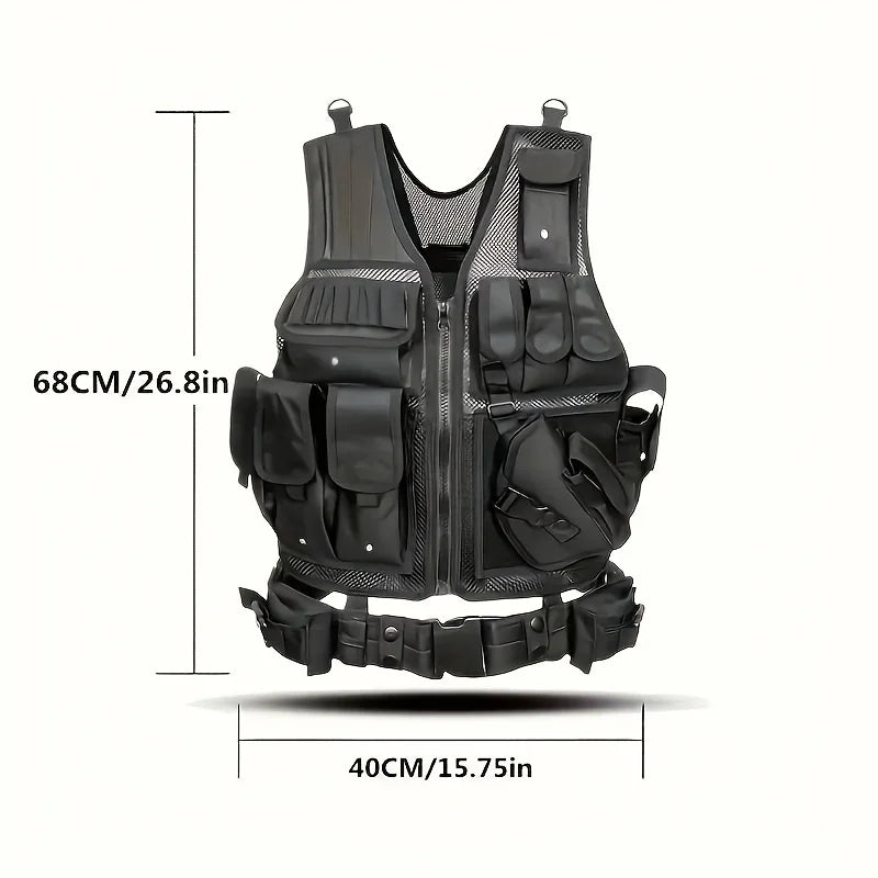 Military Tactical Multi-Functional Vest - Quick Release MOLLE System, Multiple Pockets for Airsoft CS Security Outdoor Gear