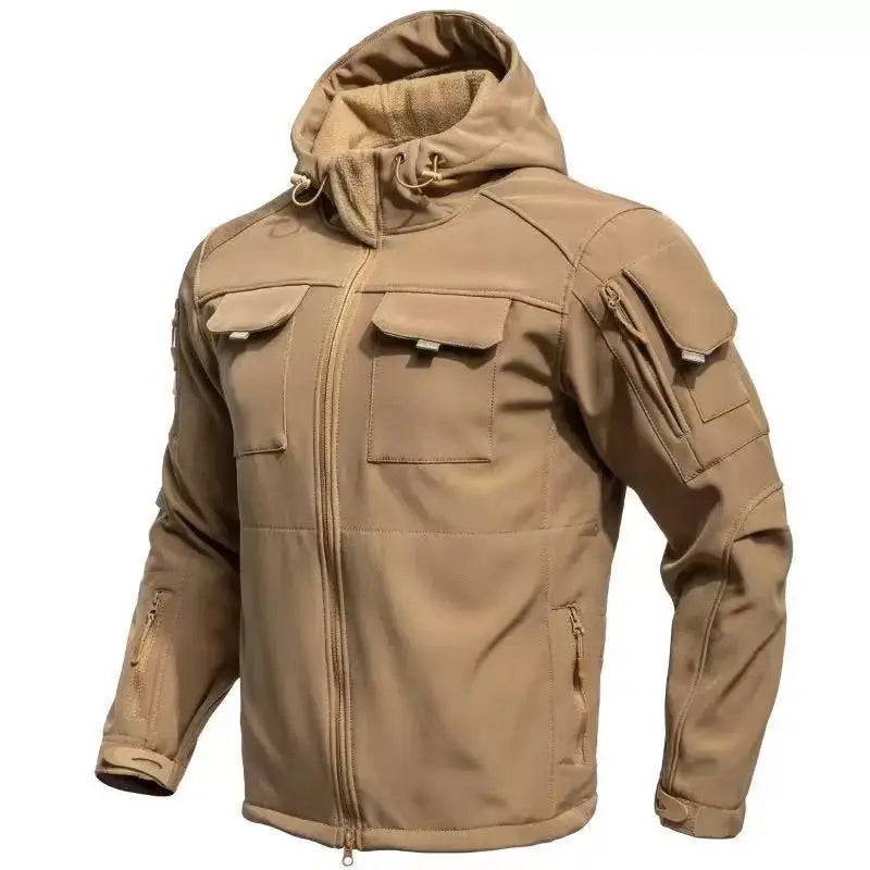 Men's Winter Military Cargo SharkSkin Fleece Jackets Tactical Pants Coat Hood Camping Fishing Trekking Hiking Hunting Trousers