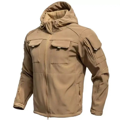 Men's Winter Military Cargo SharkSkin Fleece Jackets Tactical Pants Coat Hood Camping Fishing Trekking Hiking Hunting Trousers
