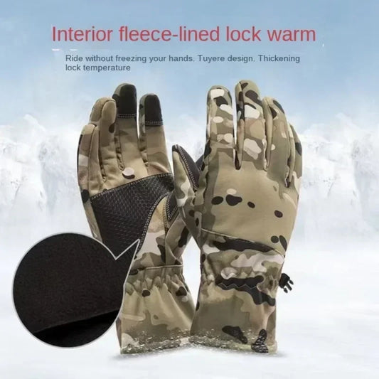 Winter Outdoor Skiing Training Non-slip Windproof Waterproof Cycling Men's and Women's Camouflage Plus Fleece Warm Thick Touch